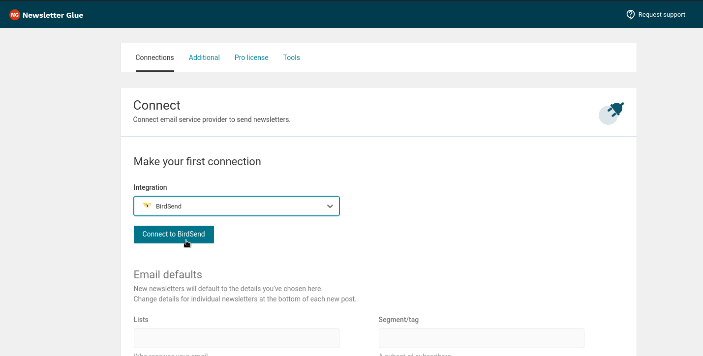 The Connect to BirdSend button