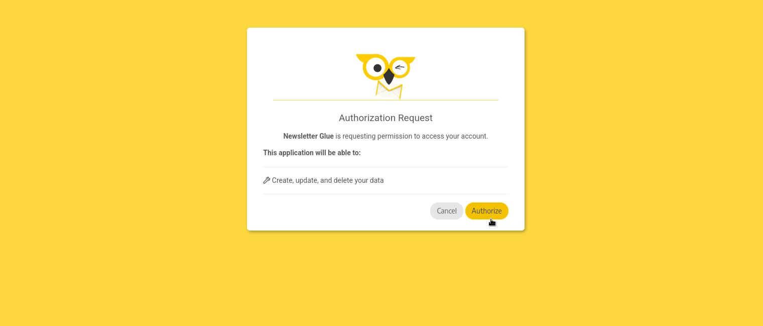 The BirdSend Authorization Request screen